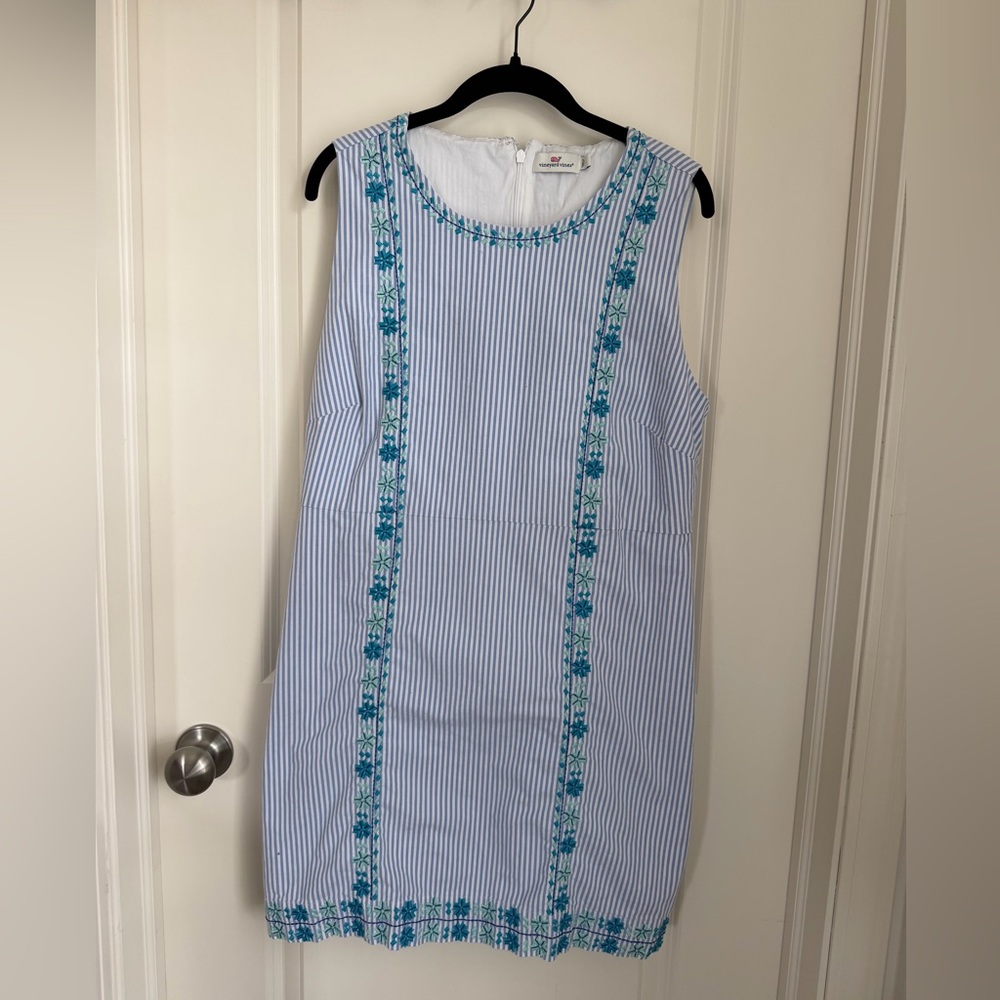 Vineyard Vines Blue & White Striped Dress with Teal Embroidery